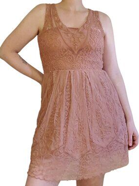 Anthropologie Yoana Baraschi At Dusk Lace Dress Dusty Rose Wedding Guest Modern